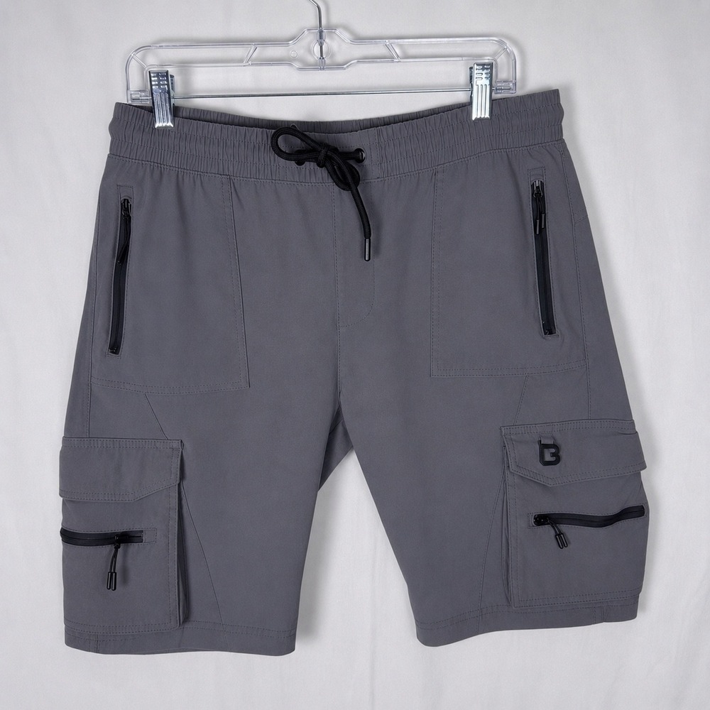 Benjamin Black Mens Grey Cargo Shorts Nylon Stretch Utility Tech Shorts Size L